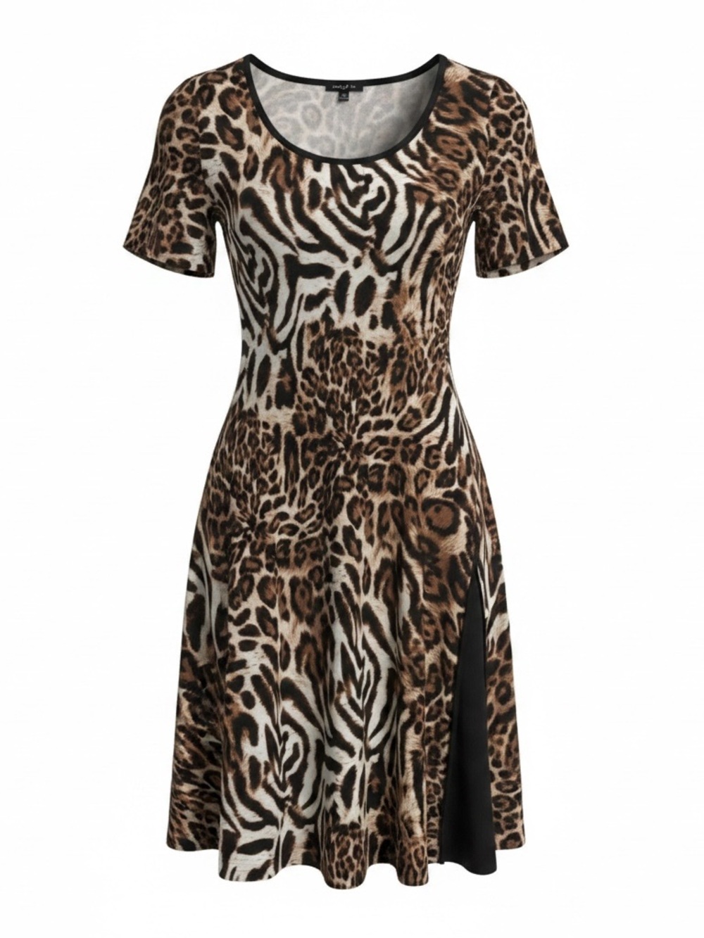 Sami & Jo Brown Animal Print Short Sleeve Fit-and-Flare Dress